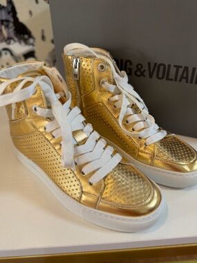 NWOB Zadig & Voltaire ZV1747 High Flash Vintage Metal Sneakers ~ Size 37 / 6 US
